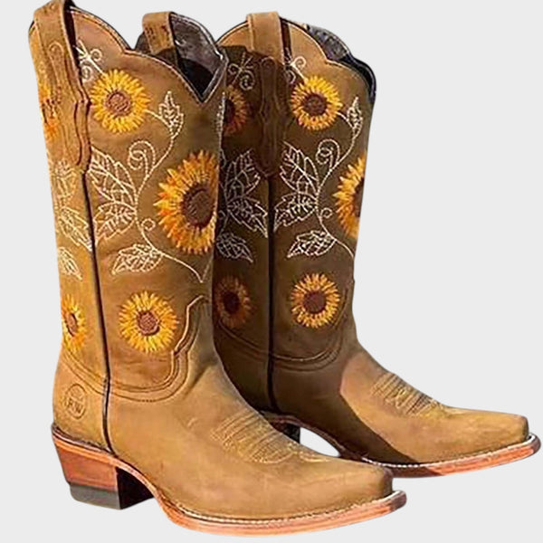 Sonne | Wildleder Cowboy-Stiefel mit Blumen