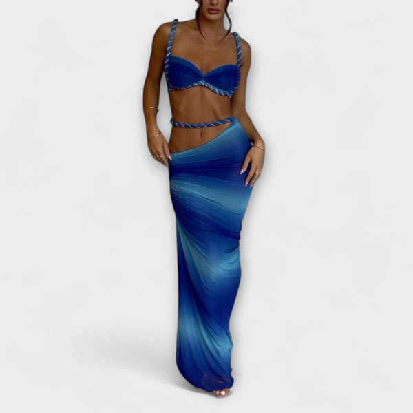 Jane | Stilvolles Gradient Geflochtenes Crop Top & Overskirt Duo