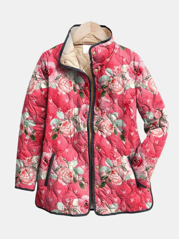 Freya | Charmante Rosa Blumenmuster Steppjacke