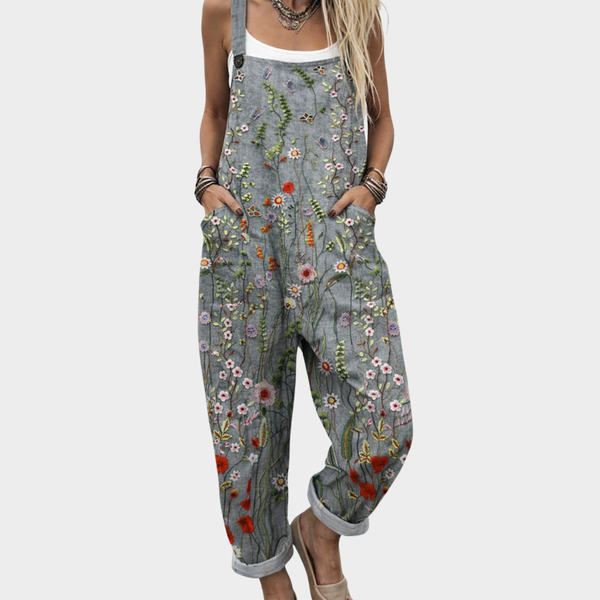 Greta | Latzhose mit Mohnblumen und Schmetterlingen