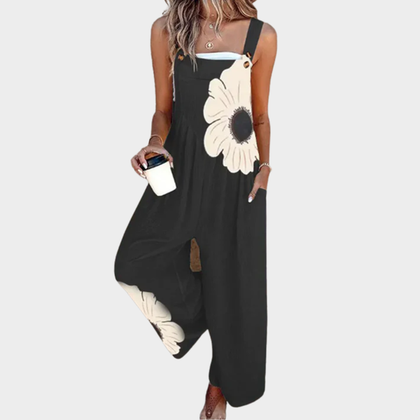 Johanna | Schwarze Latzhose mit Anemonen