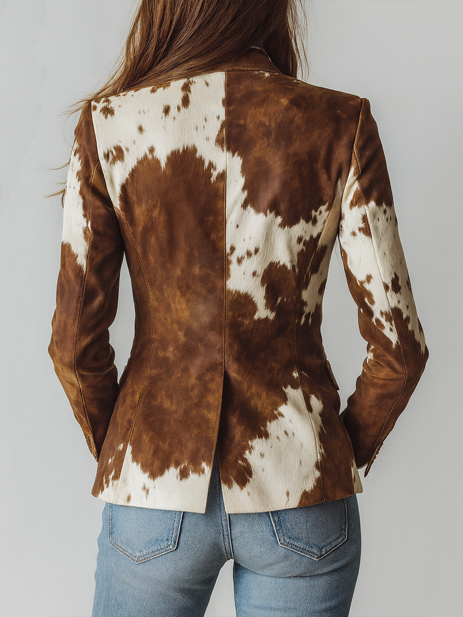 Damen Vintage Kuhdruck Umweltfreundlicher Blazer