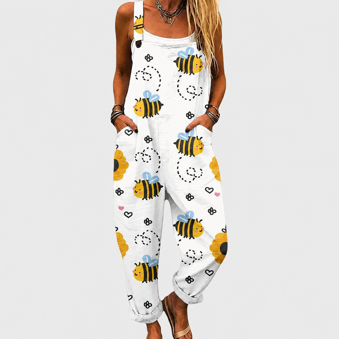 Latzhose mit Bienen und Sonnenblumen für Damen