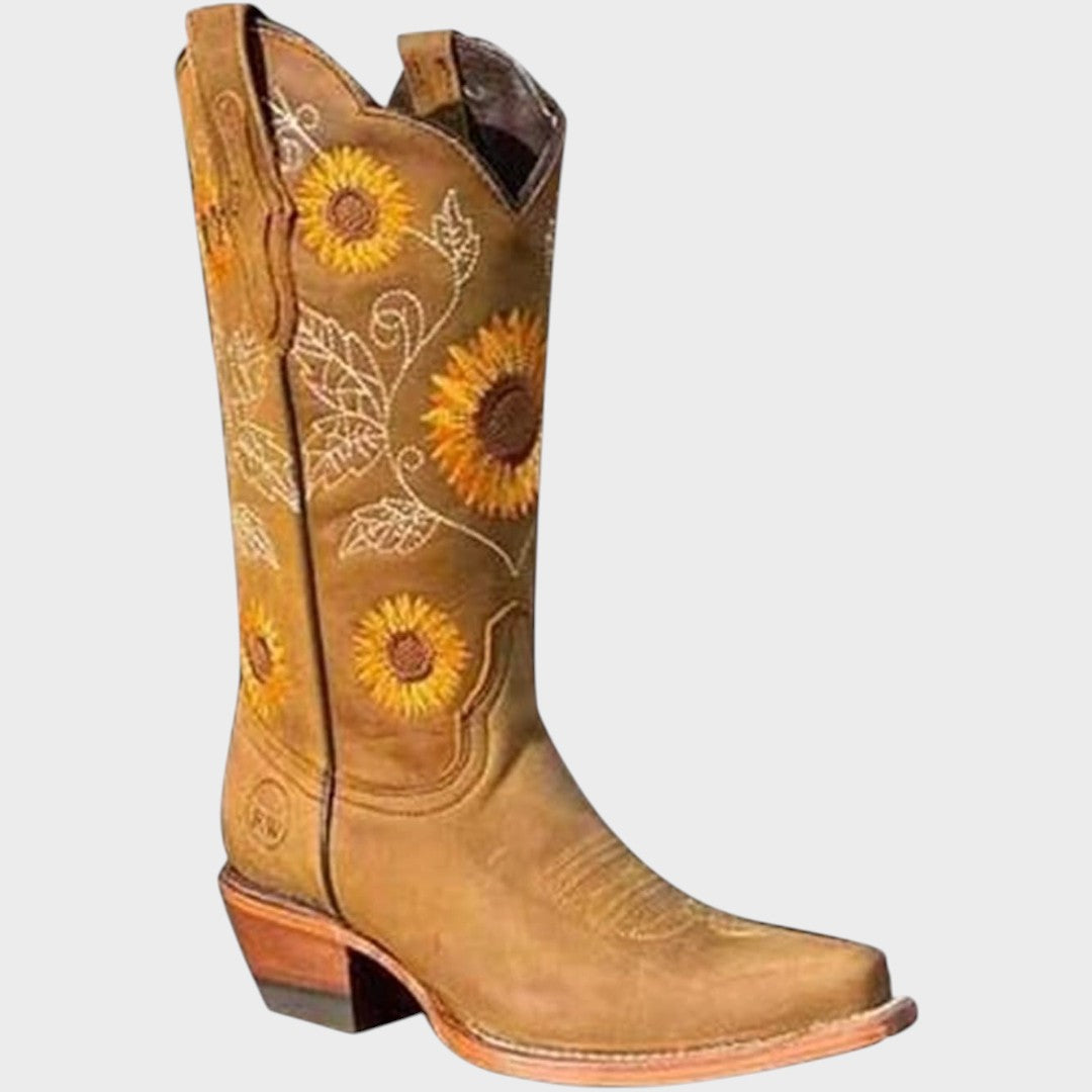 Sonne | Wildleder Cowboy-Stiefel mit Blumen