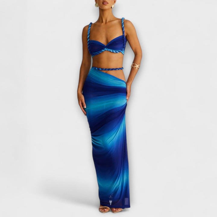 Jane | Stilvolles Gradient Geflochtenes Crop Top & Overskirt Duo