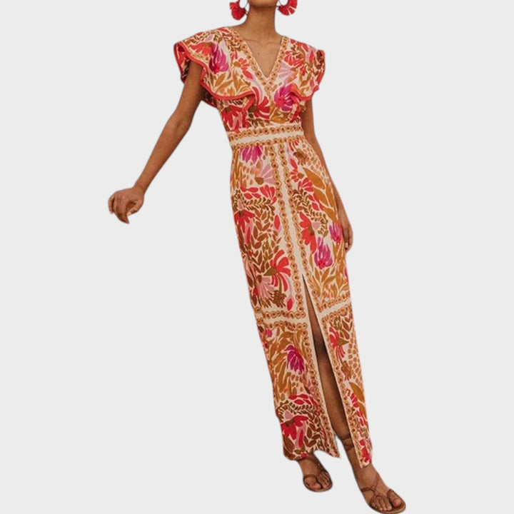 Jessy | Midi-Kleid mit V-Ausschnitt und Schlitz