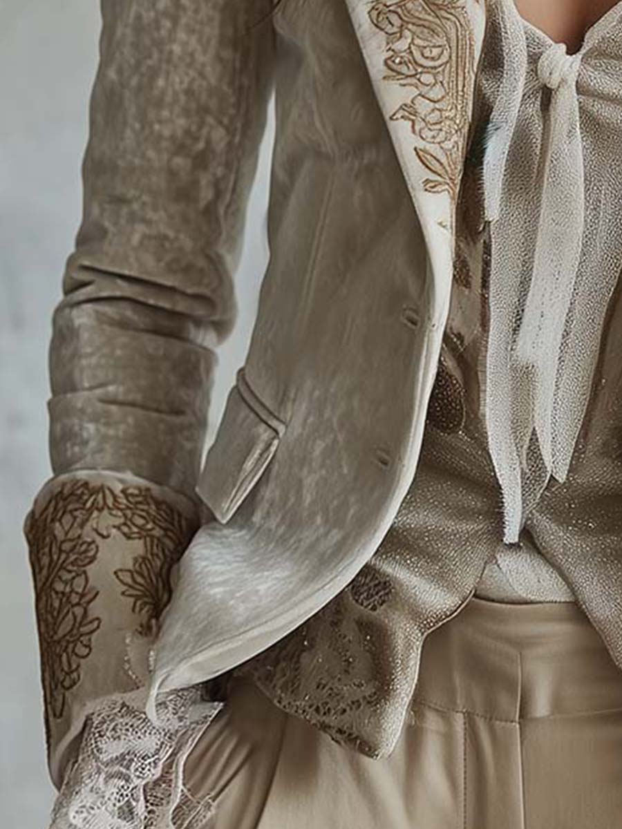 Damen Blazer in Elfenbein mit Stickerei