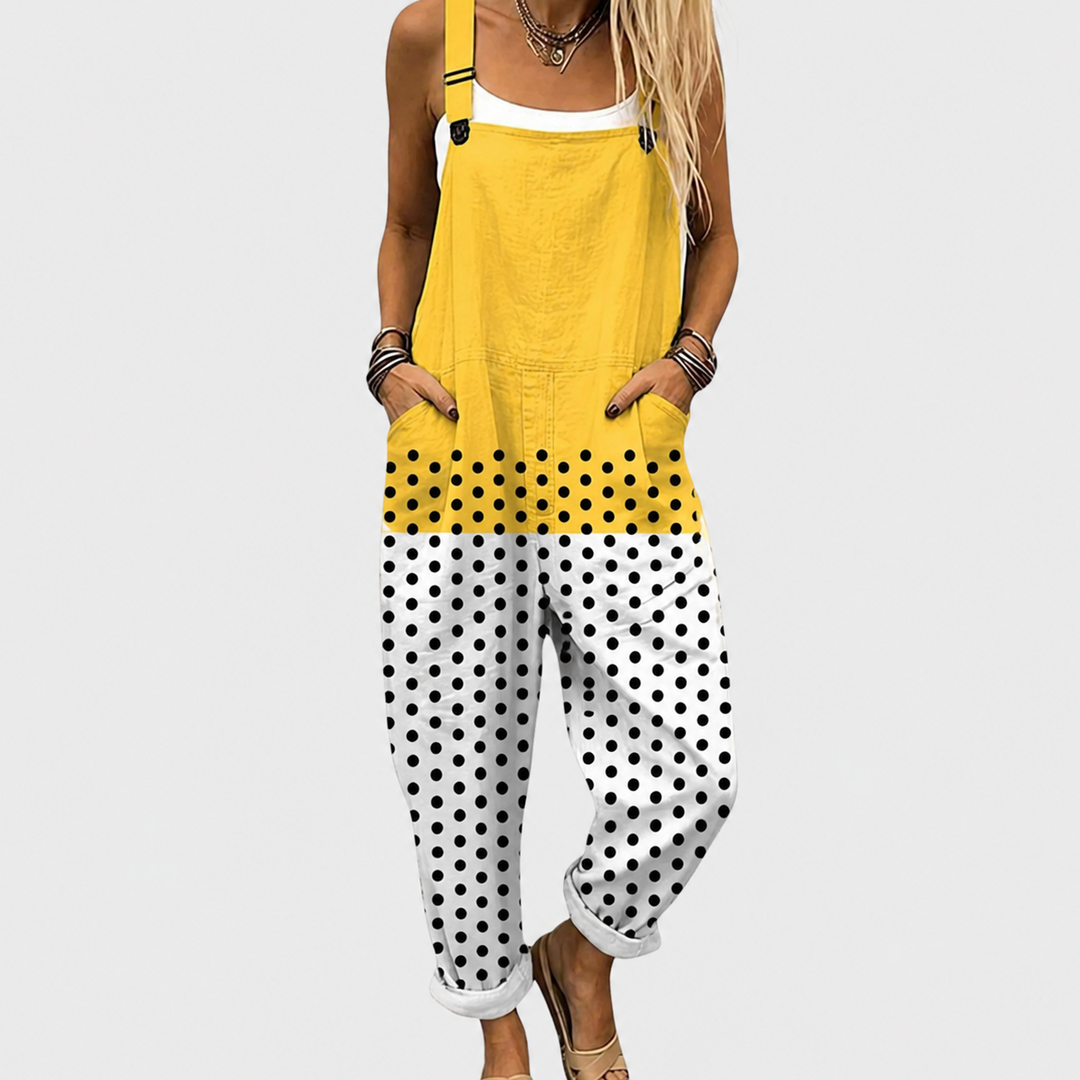 Gepunktete Latzhose Gelb-Weiß für Damen