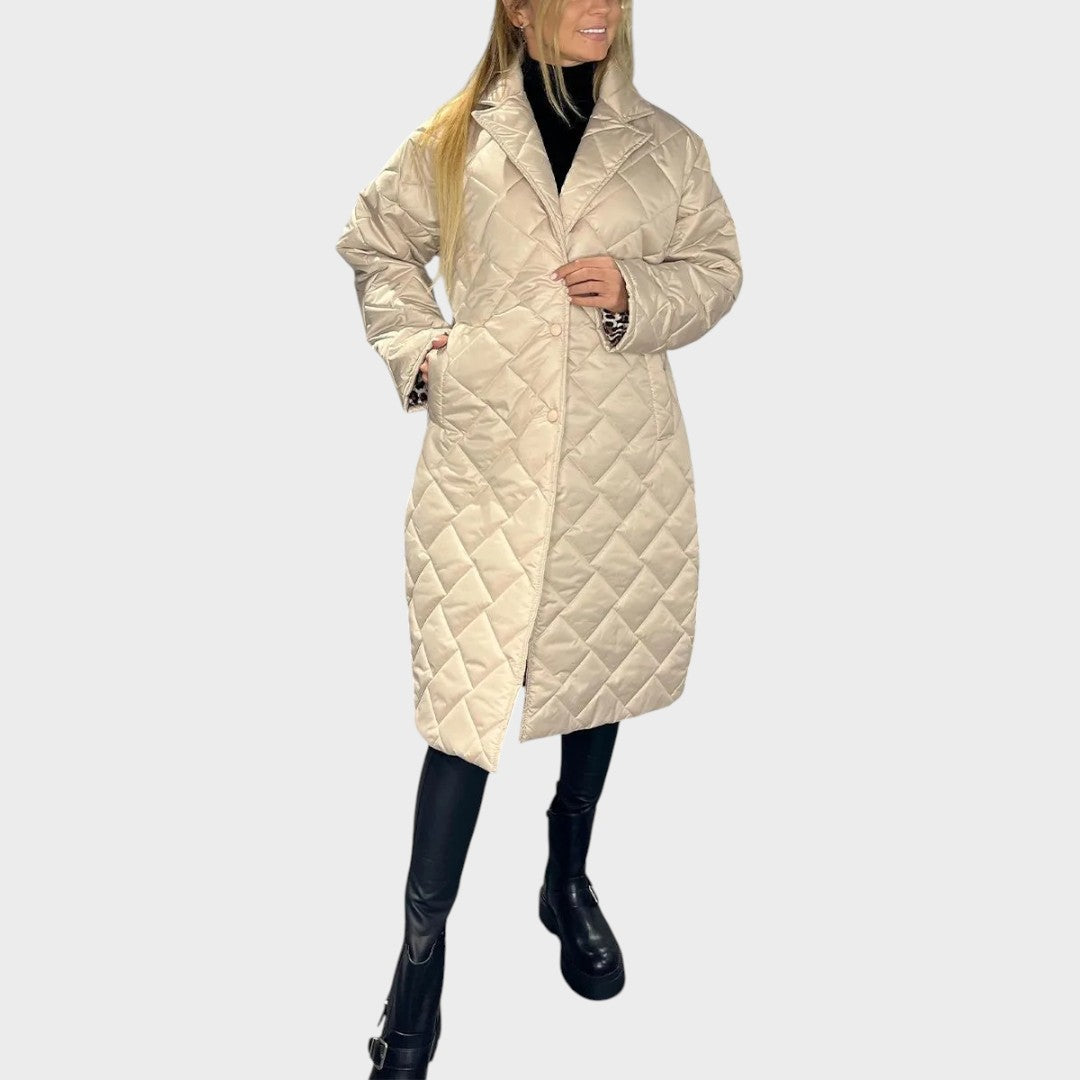 Ofira | Wendbarer Steppmantel mit Leopardenfutter