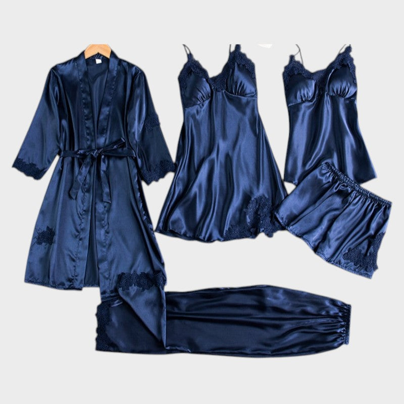Rebecca | 5-teiliges Satin-Spitzen-Pyjama-Set