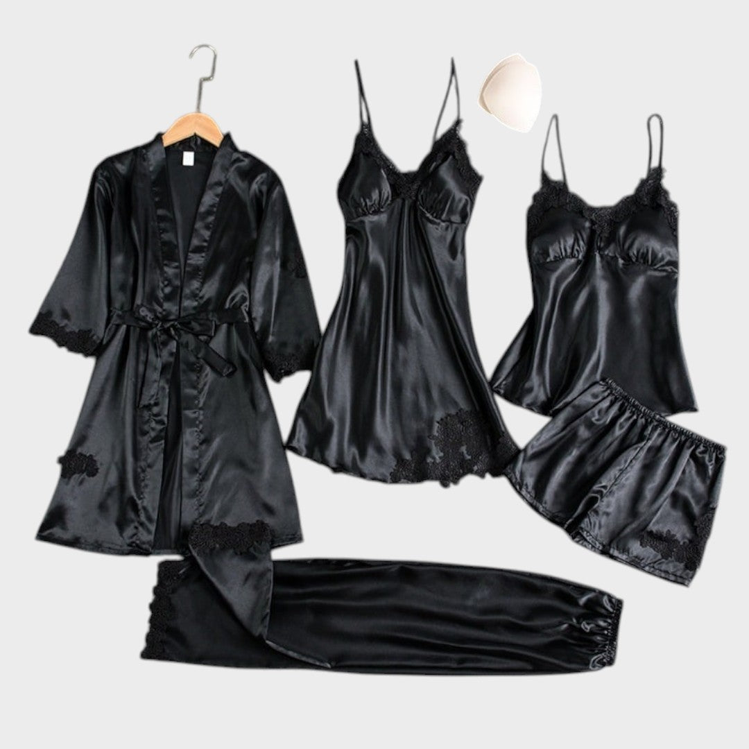 Rebecca | 5-teiliges Satin-Spitzen-Pyjama-Set
