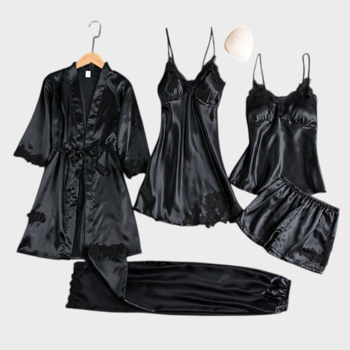 Rebecca | 5-teiliges Satin-Spitzen-Pyjama-Set