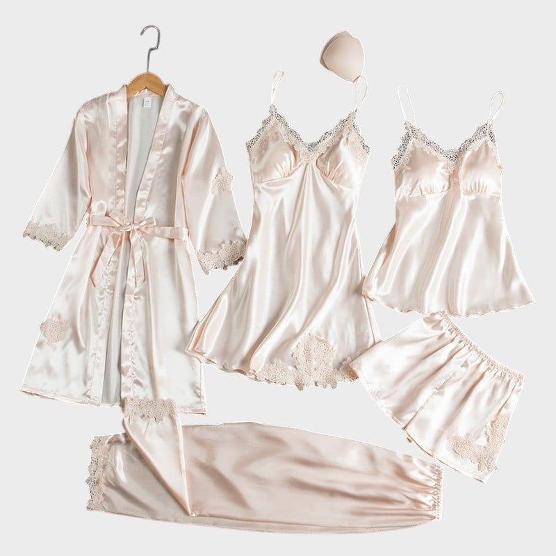 Rebecca | 5-teiliges Satin-Spitzen-Pyjama-Set