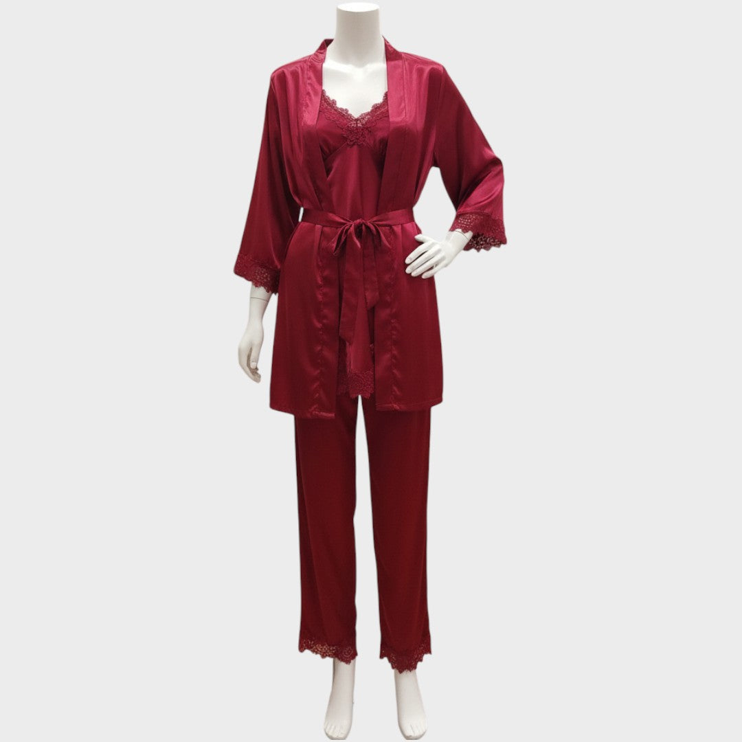 Rebecca | 5-teiliges Satin-Spitzen-Pyjama-Set