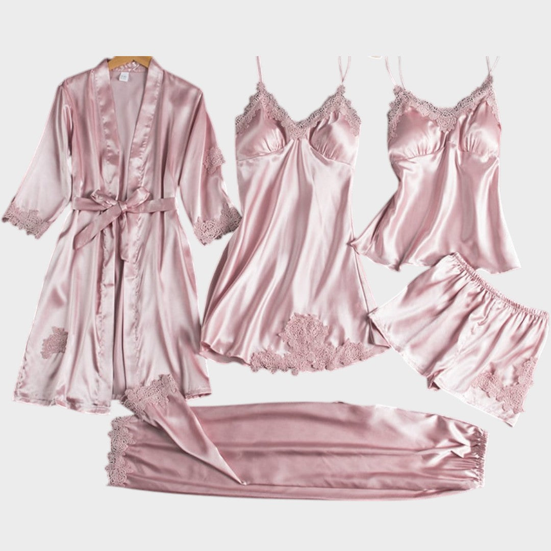 Rebecca | 5-teiliges Satin-Spitzen-Pyjama-Set