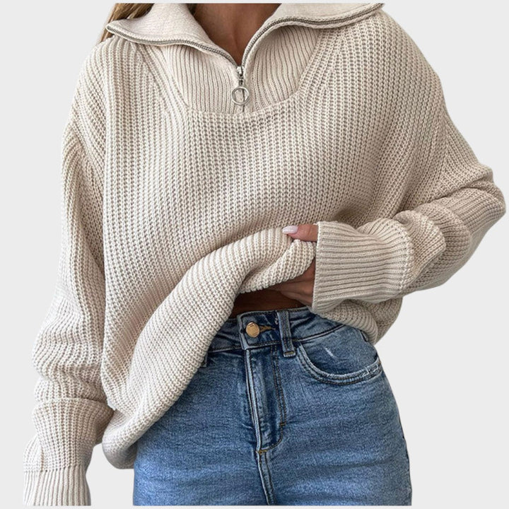 Eliana | Strickpullover mit hohem Kragen und Reißverschluss