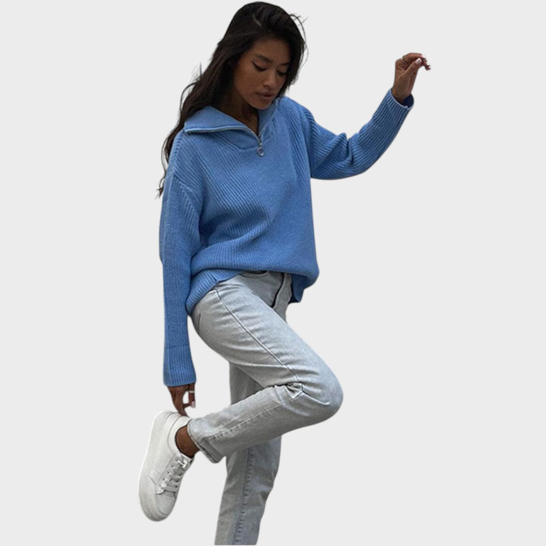 Eliana | Strickpullover mit hohem Kragen und Reißverschluss