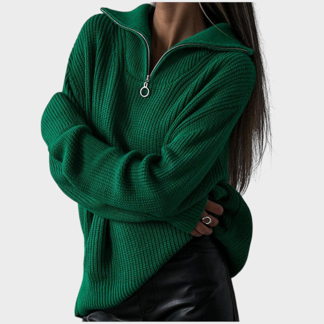 Eliana | Strickpullover mit hohem Kragen und Reißverschluss