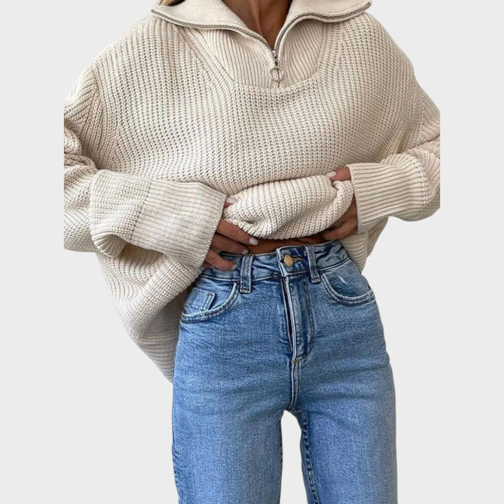Eliana | Strickpullover mit hohem Kragen und Reißverschluss