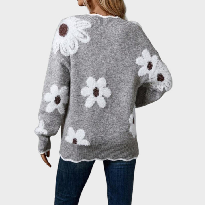 Paula | Floral Strickpullover mit V-Ausschnitt