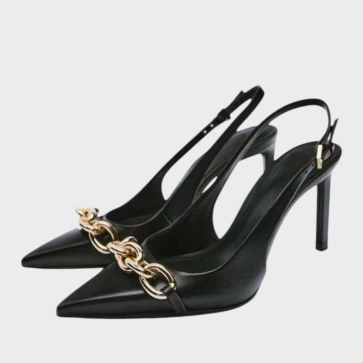 Valéria | Metallische Absätze mit Kette