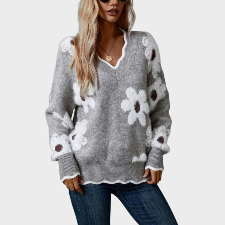 Paula | Floral Strickpullover mit V-Ausschnitt