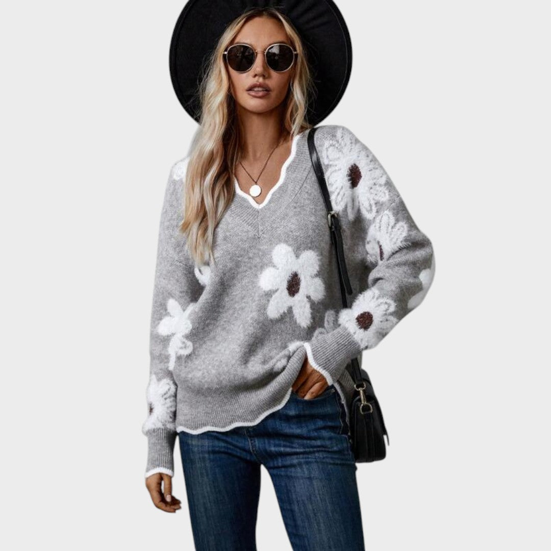 Paula | Floral Strickpullover mit V-Ausschnitt
