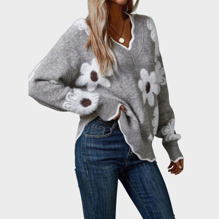 Paula | Floral Strickpullover mit V-Ausschnitt