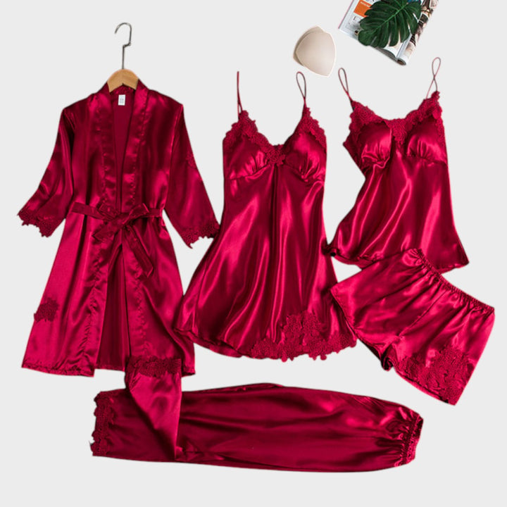 Rebecca | 5-teiliges Satin-Spitzen-Pyjama-Set