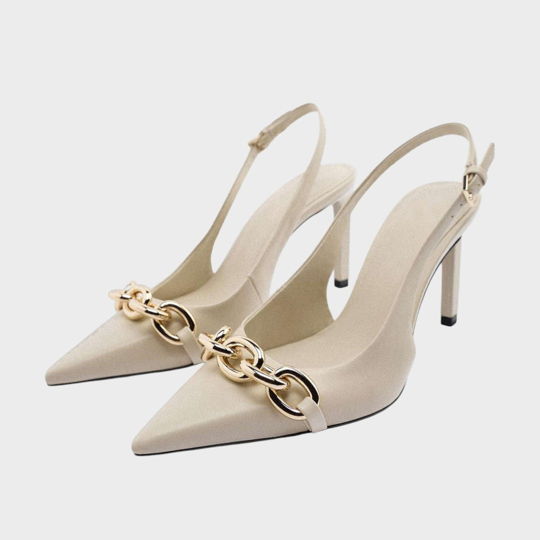 Valéria | Metallische Absätze mit Kette