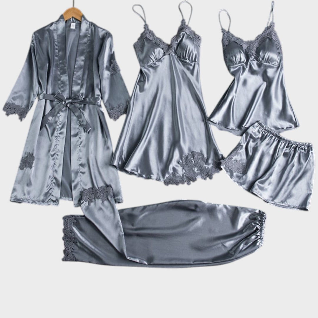 Rebecca | 5-teiliges Satin-Spitzen-Pyjama-Set