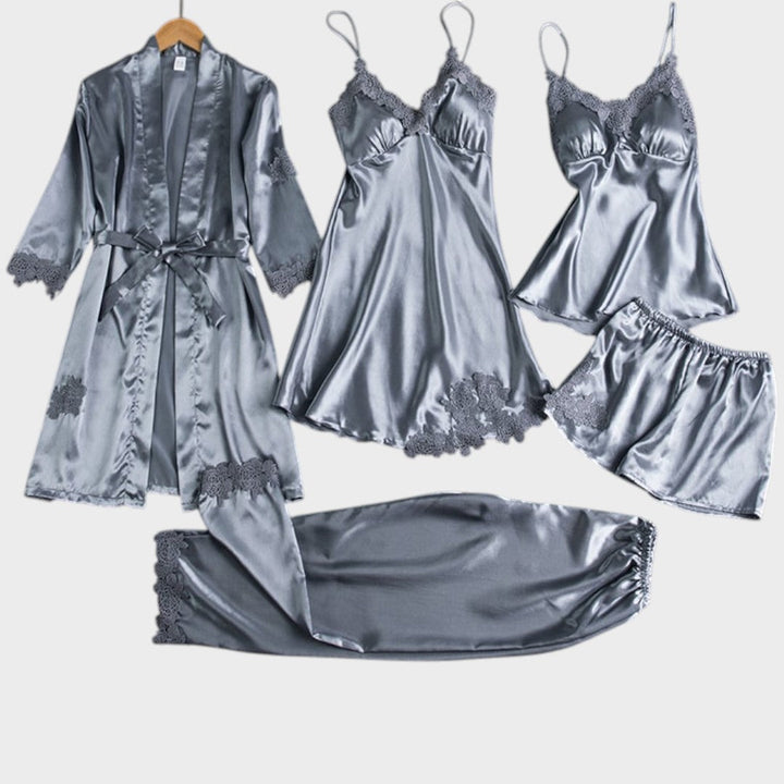 Rebecca | 5-teiliges Satin-Spitzen-Pyjama-Set