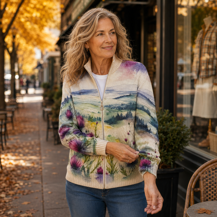 Zelda™ | Schottische Distel Landschaft Zip Cardigan