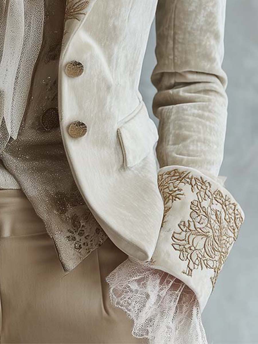 Damen Blazer in Elfenbein mit Stickerei