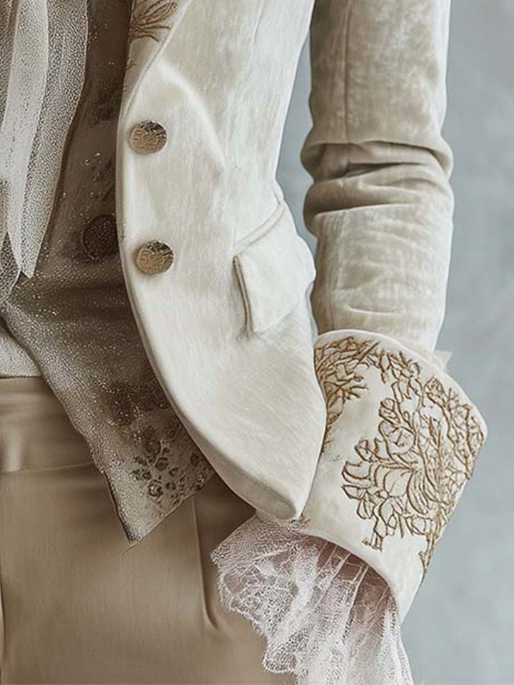 Damen Blazer in Elfenbein mit Stickerei