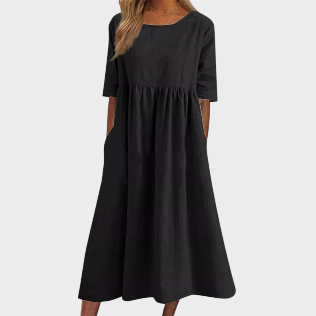 Lucia | Baumwollkleid mit Rundhalsausschnitt und Taillendetail