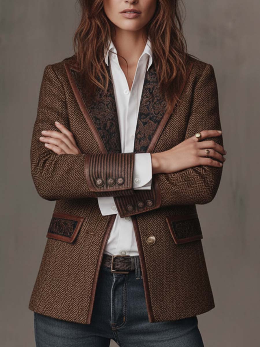 Damen Blazer mit Fischgrätmuster