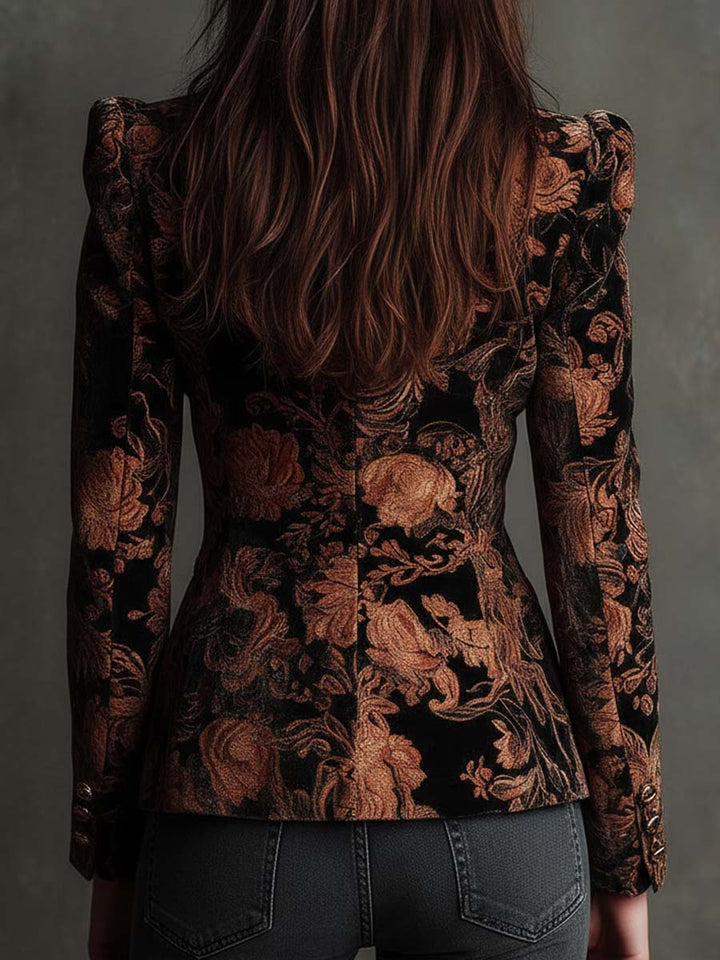 Damen Blazer in Schwarz und Bronze mit Blumenmuster