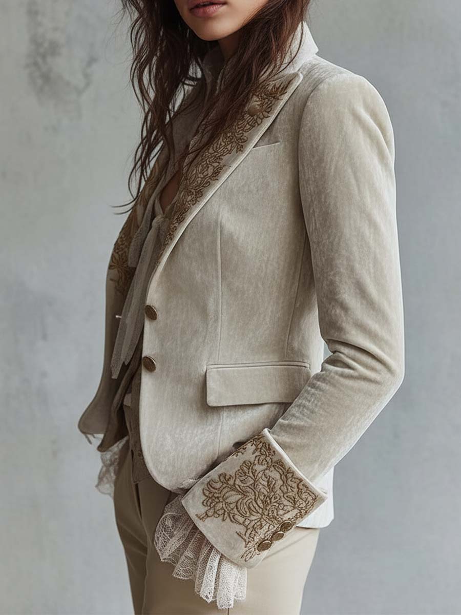 Damen Blazer in Elfenbein mit Stickerei