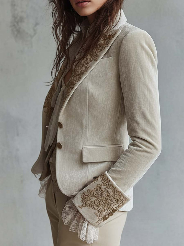 Damen Blazer in Elfenbein mit Stickerei