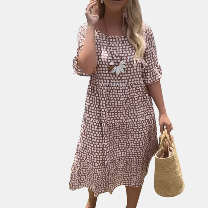 ZORA | MIDI-KLEID MIT KURZEN ÄRMELN IN SAND