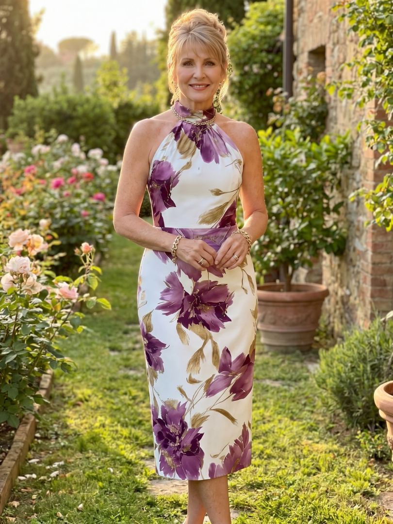 Zinnara | Halter Neck Blumenmuster Midi-Kleid