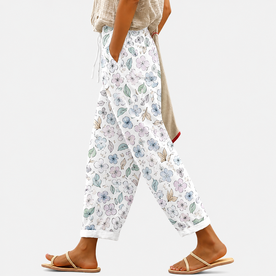 Christel | Bedruckte Sommerhose mit Kordelzug in Grau
