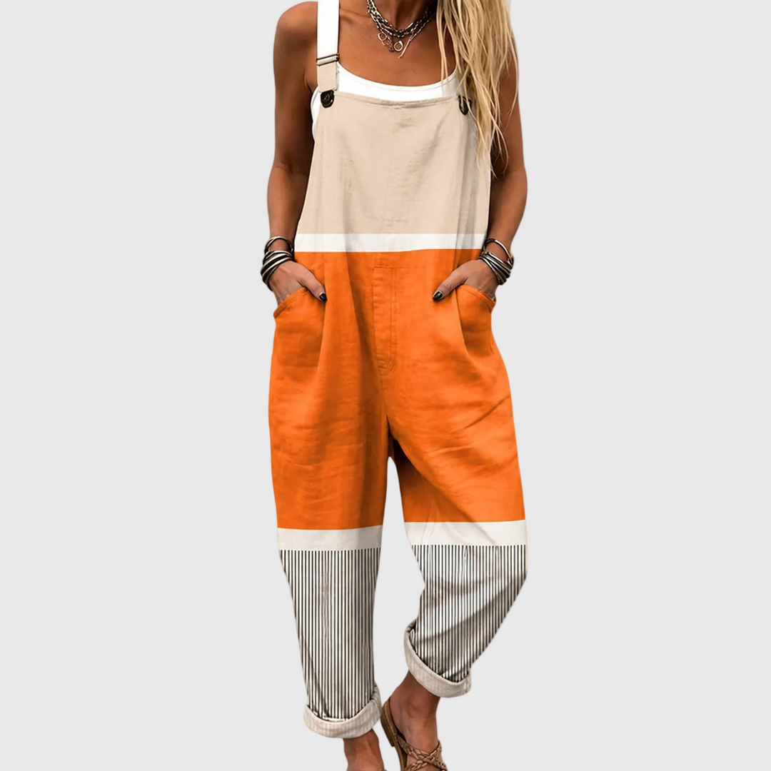 Color-Block Latzhose Orange-Beige für Damen