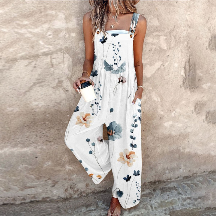 Schwarze Latzhose mit Anemonen für Damen