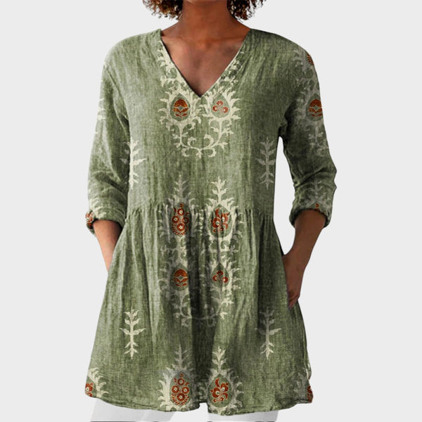 Elise | Boho Lange Bluse – V-Ausschnitt