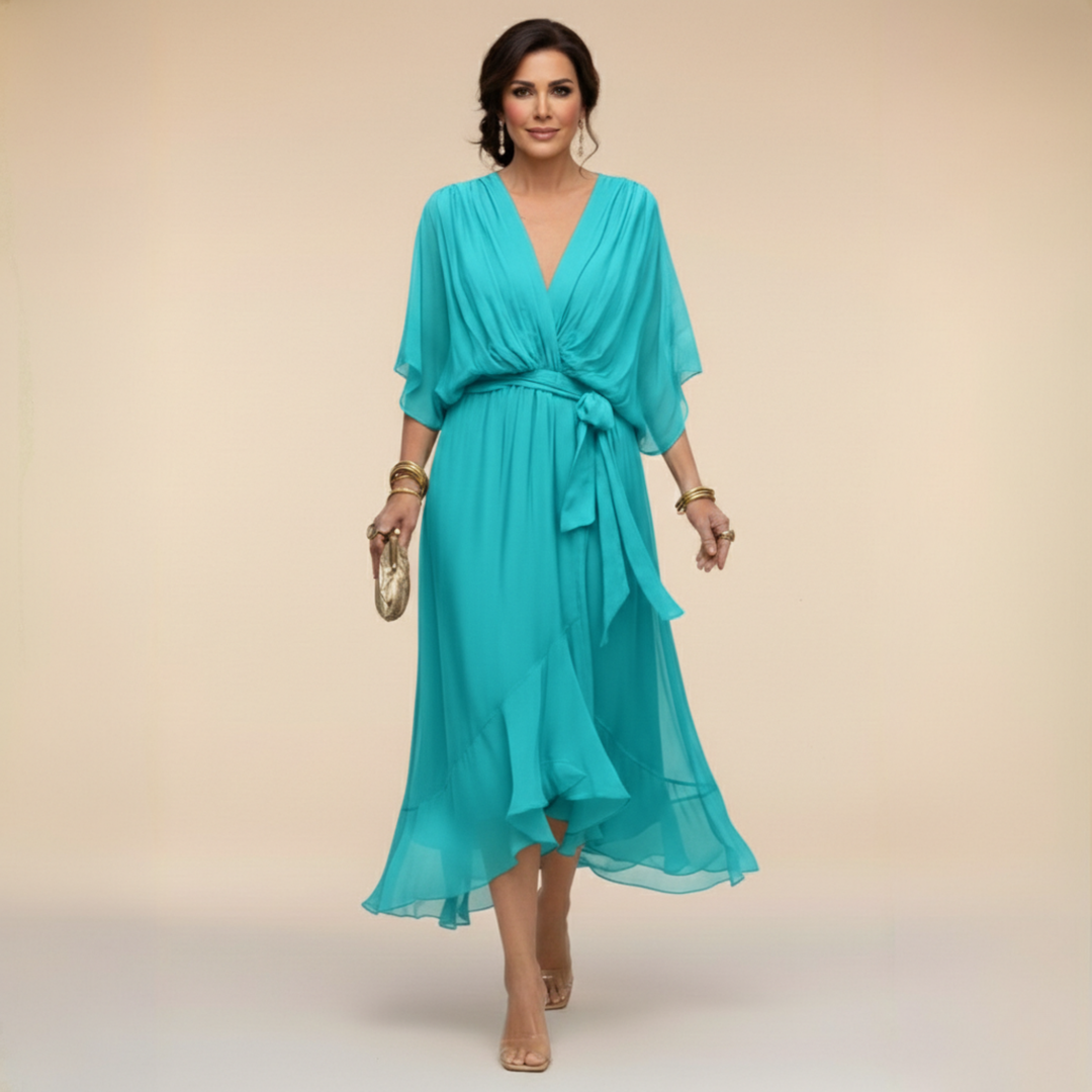 Opal | V-Ausschnitt Elegantes Midi-Kleid