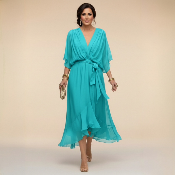 Opal | V-Ausschnitt Elegantes Midi-Kleid