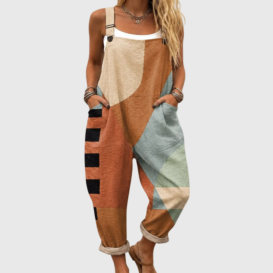 Color-Block Latzhose Rostorange-Beige für Damen