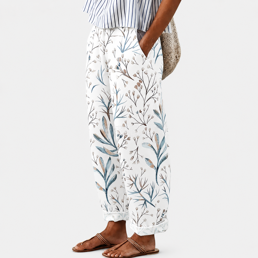 Marita | Bedruckte Sommerhose in Blau und Beige